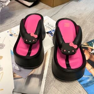Hello Kitty Black and Pink Women's Sandals